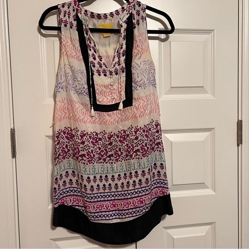Maeve Anthropologie Multicolor Sleeveless Blouse with Floral Patterns